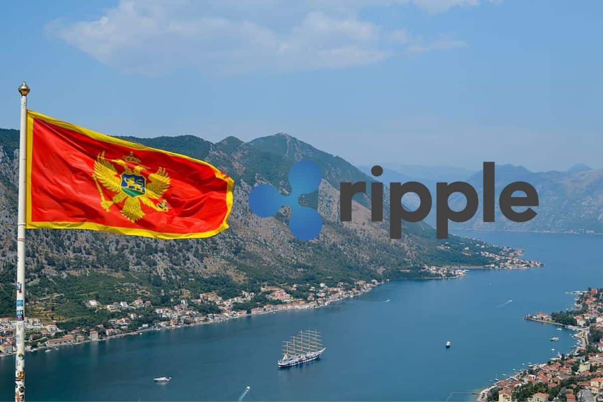 Paysage du Monténégro, avec drapeau du Monténégro et le logo Ripple.