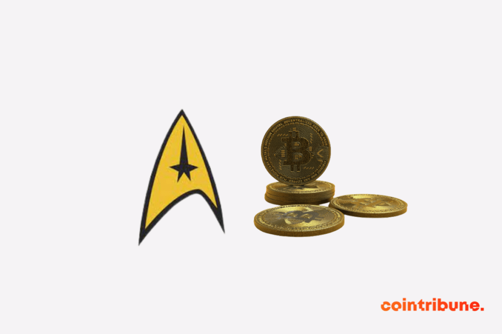 Le logo de Star Trek et des pièces de bitcoin