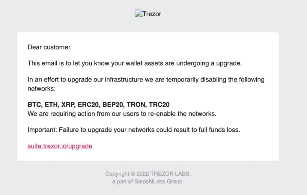 Les utilisateurs de Trezor subissent actuellement une tentative de Phishing ! Soyez vigilants et suivez ces recommandations !