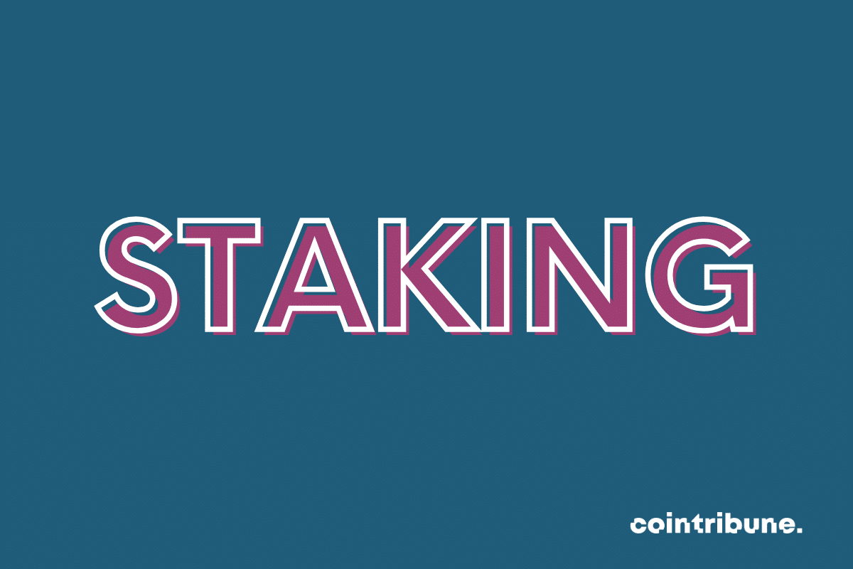 Image with "Staking" written on it