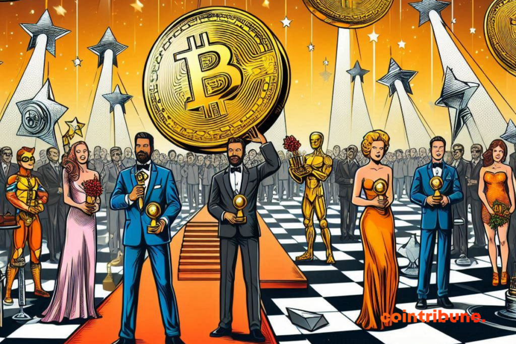 Rassemblement de stars, logo de bitcoin