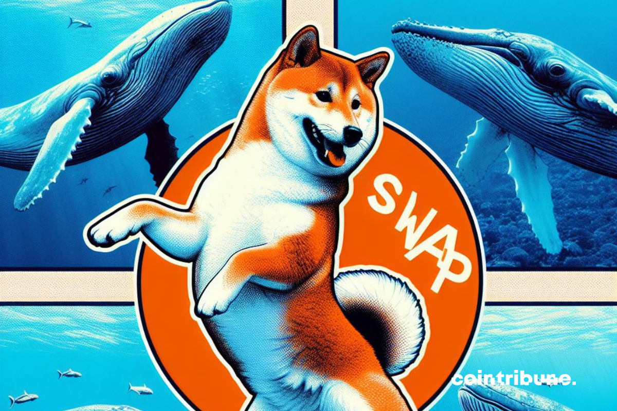 Chien Shiba Inu, mention "SWAP", baleines