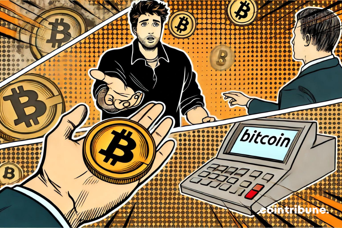 Des utilisateurs faisant une transaction avec le bitcoin comme moyen de paiement