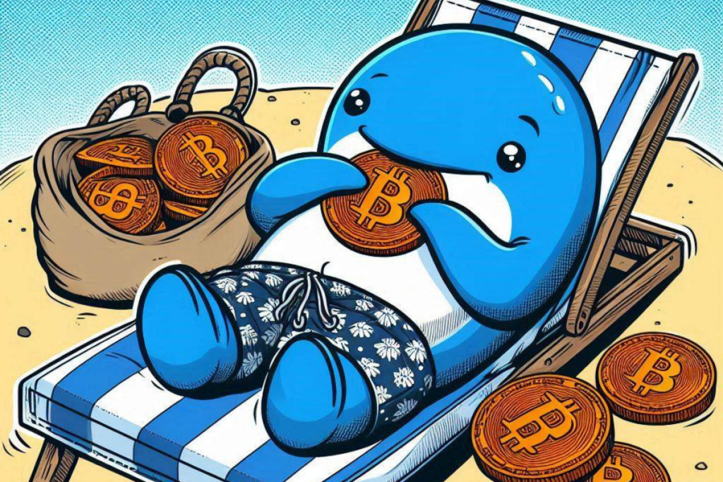 Baleine croquant des pièces de bitcoin
