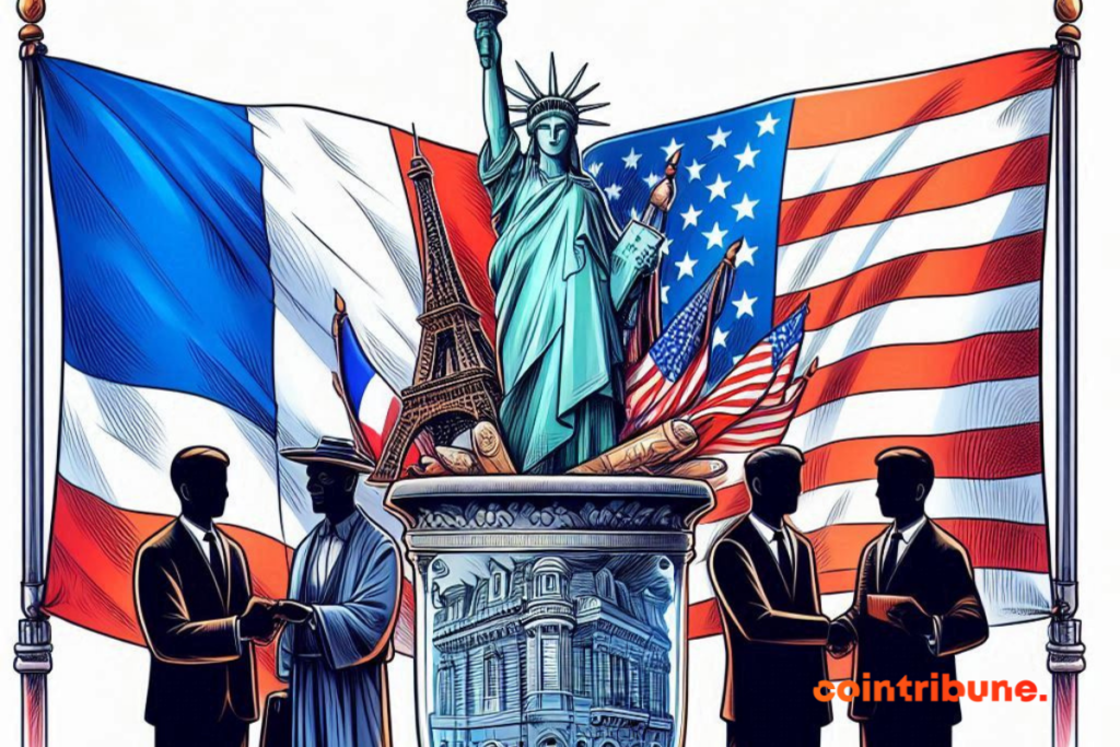 Traders, drapeaux de la France et des Etats-Unis