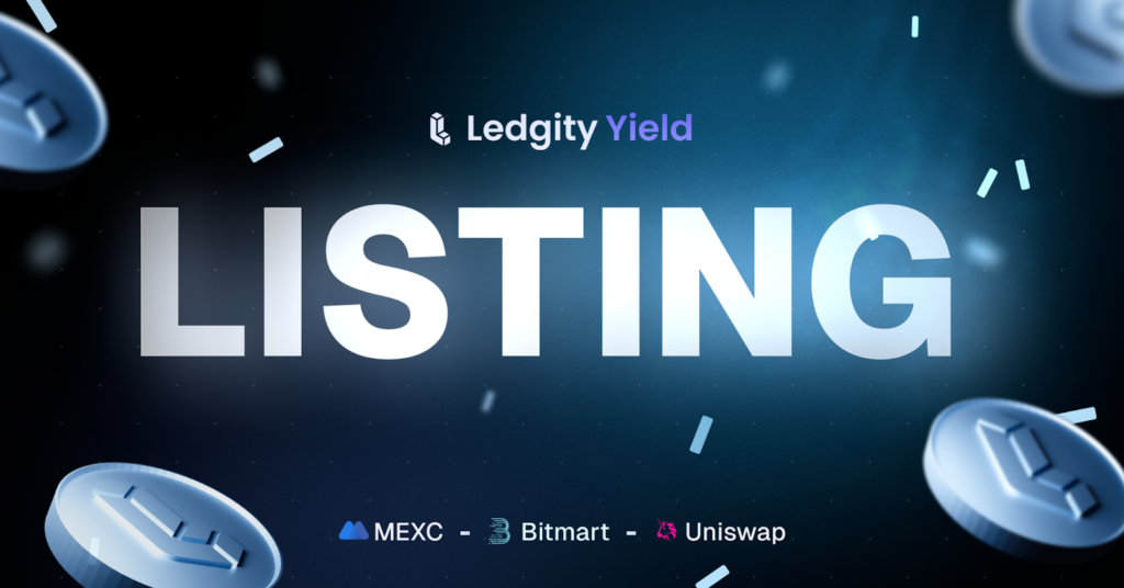 Image promotionnelle annonçant le listing du token de Ledgity sur plusieurs exchanges