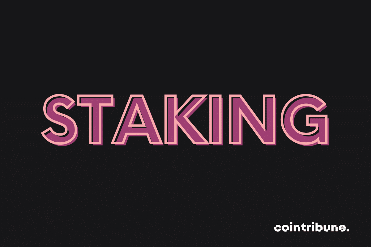 Image with “staking” written on it