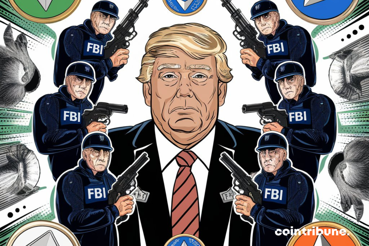 Trump entouré d'agents du FBI et des pièces de crypto