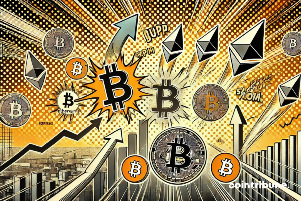 Logo du bitcoin et de l'ether