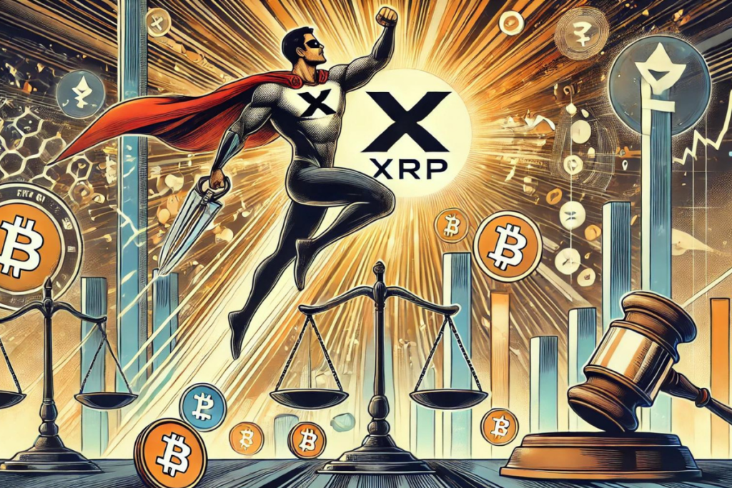 Logo du XRP avec un surperman