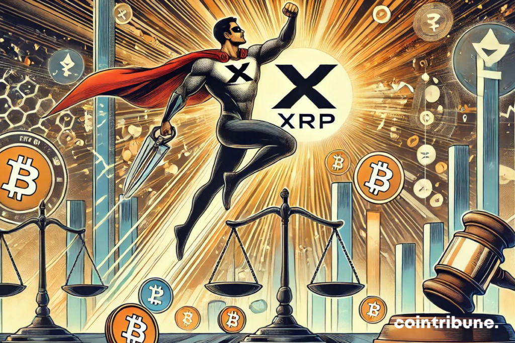 Logo du XRP avec un surper man