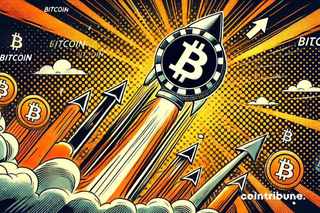 Logo du bitcoin sur une fusée