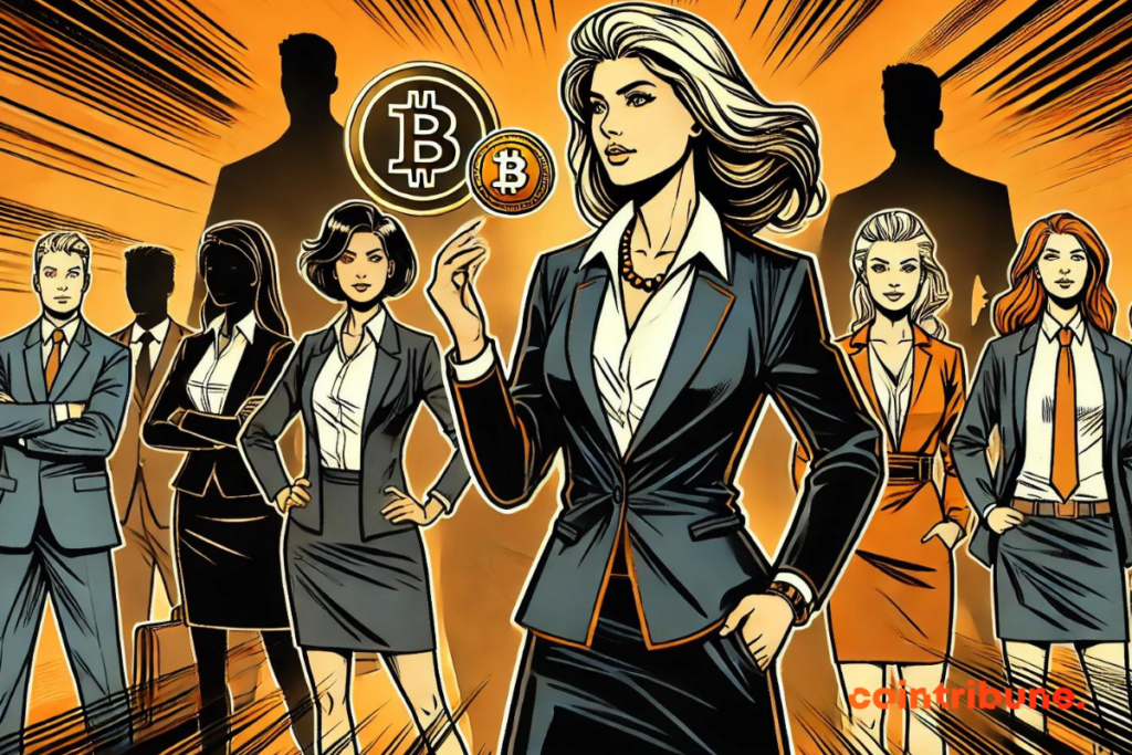 Des femmes et des logo du bitcoin