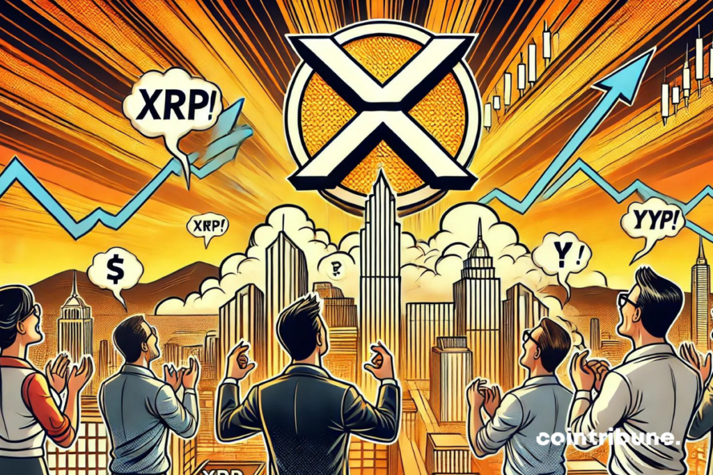Des investisseurs crypto observant le logo du XRP