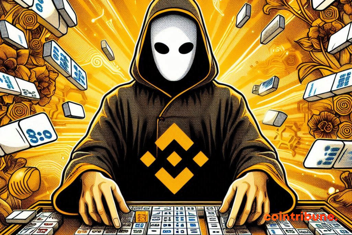 Joueur anonyme de Mahjong avec habit au logo de Binance