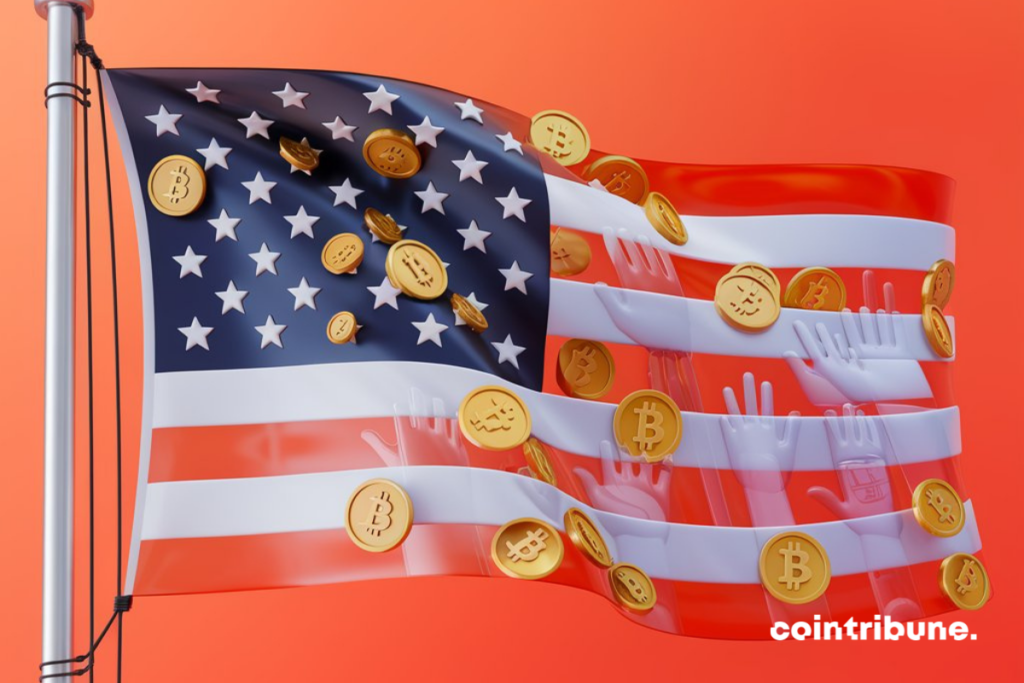 Caricature des dons en crypto aux Etats-Unis