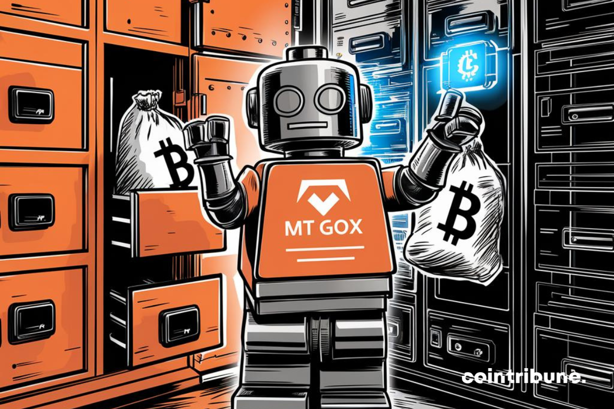 Robot manipulant des sacs de bitcoin