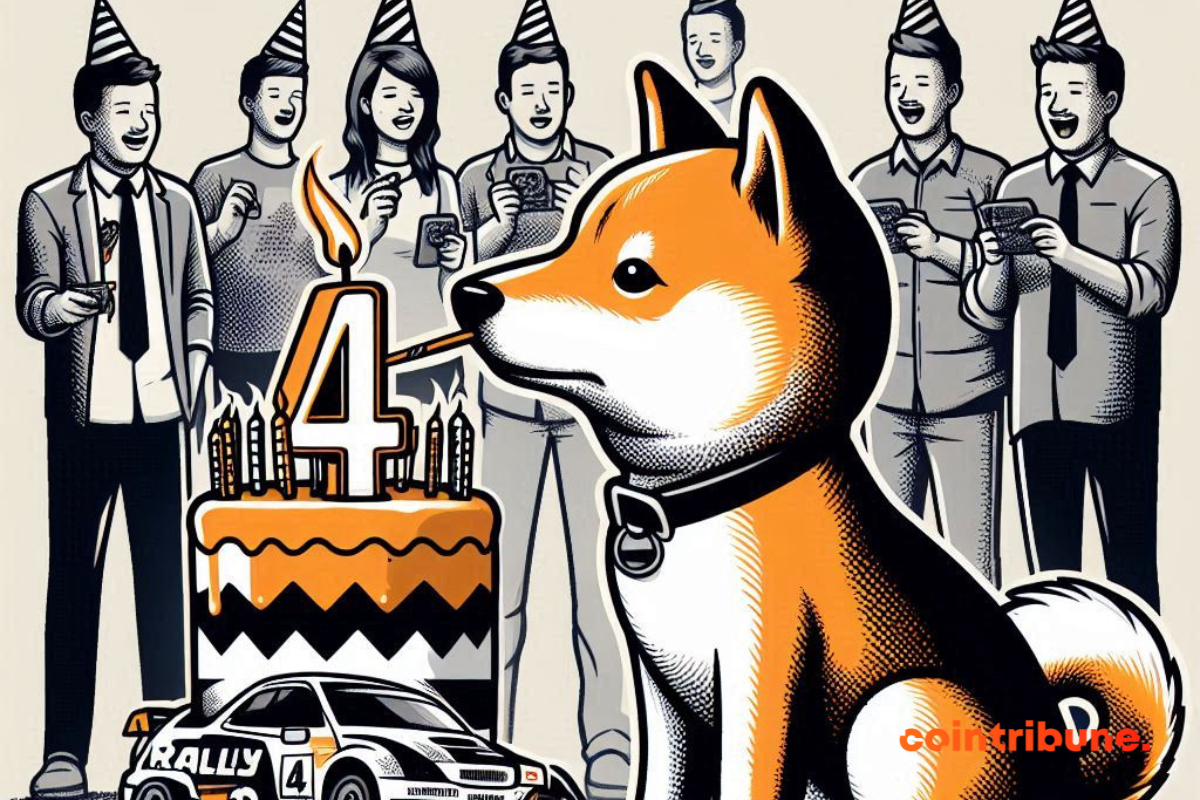 Shiba Inu, fête de 4e anniversaire, voiture rallye