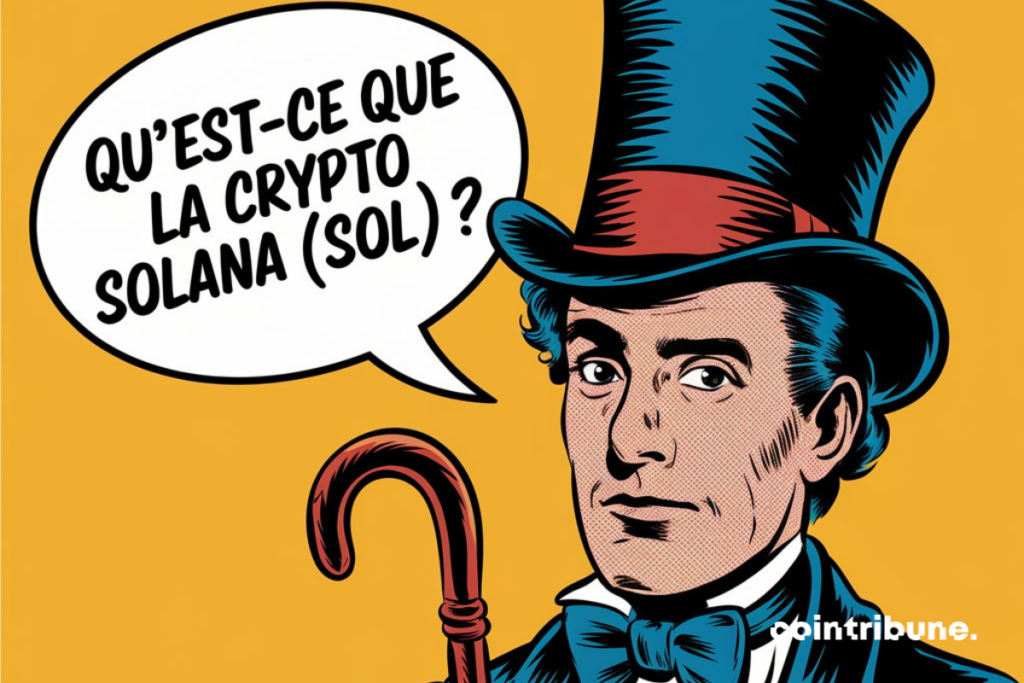 un homne en costume qui se pose la question "Qu'est-ce que la crypto Solana (SOL)