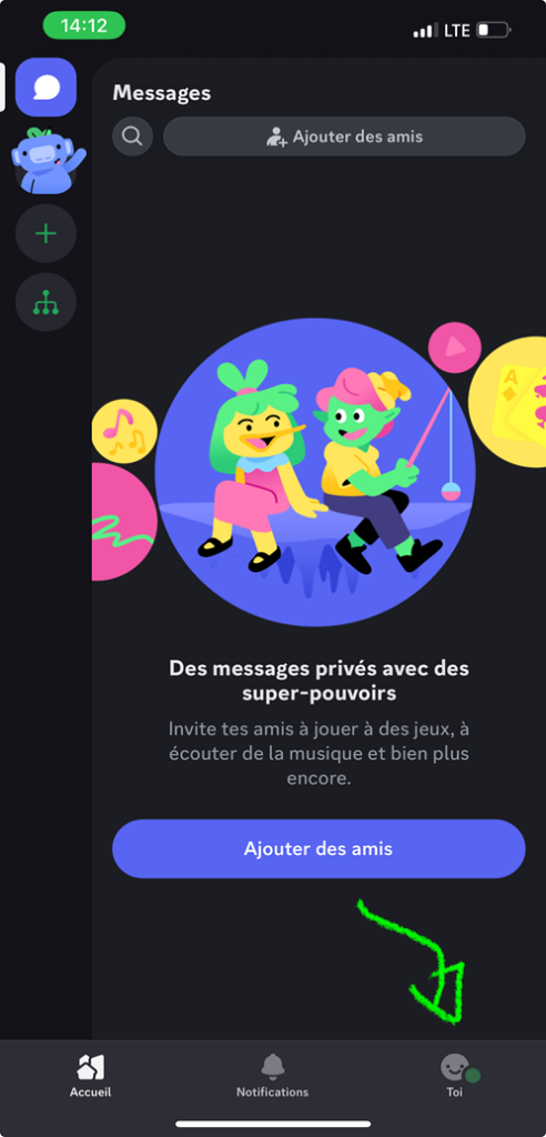 Paramètre de compte Discord sur mobile