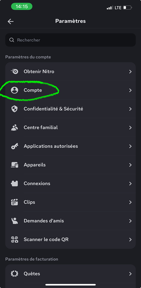 compte Discord sur mobile