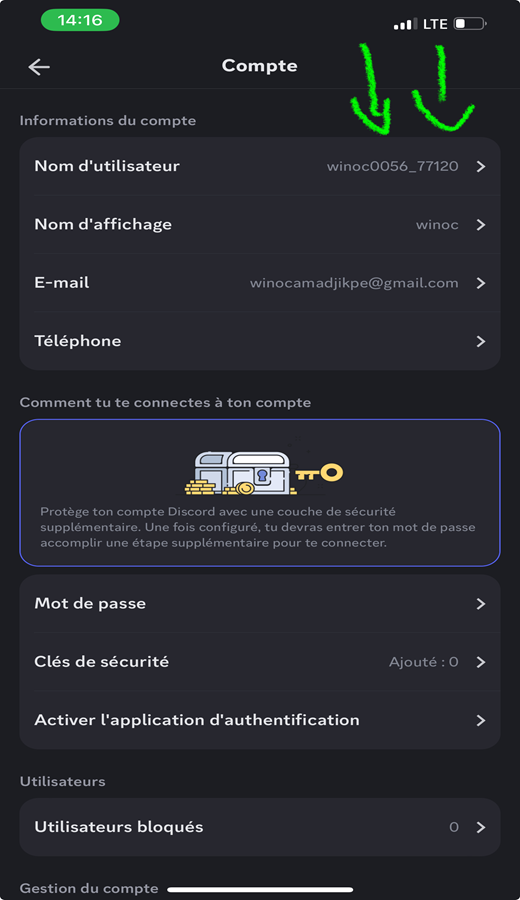 Nom d'utilisateur Discord sur mobile