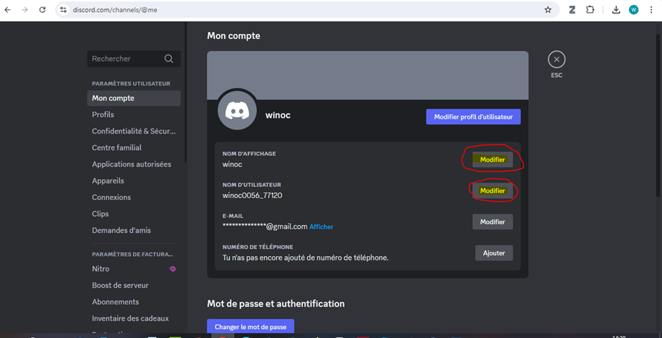 Nom d'utilisateur Discord sur ordinateur