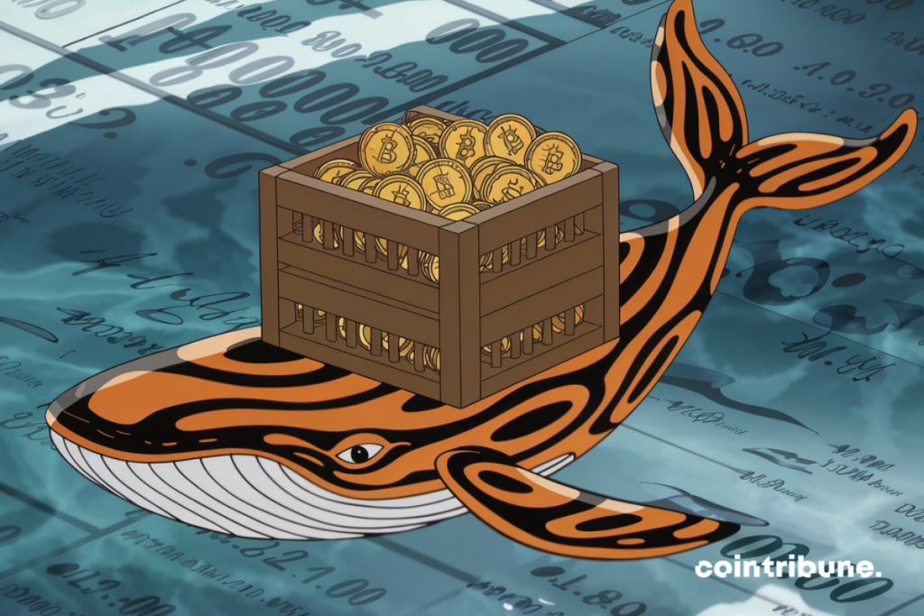 Caricature d'un marché sous tension après accumulation de bitcoins par une baleine