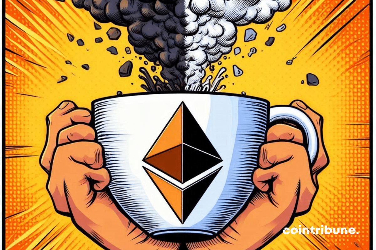 Tasse Ethereum, fumées noires et blanches