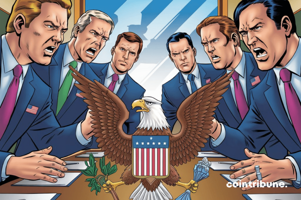 Caricature de l'aigle de la SEC réprimandée par des élus américains