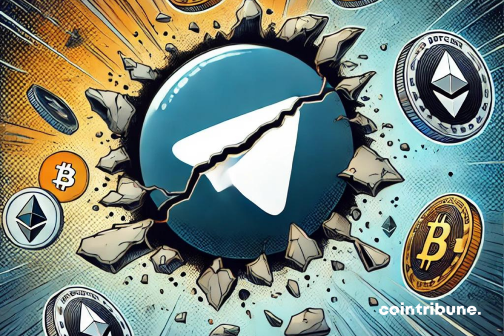 Telegram en gros plan, fissuré ou partiellement effondré, pour symboliser des difficultés financières