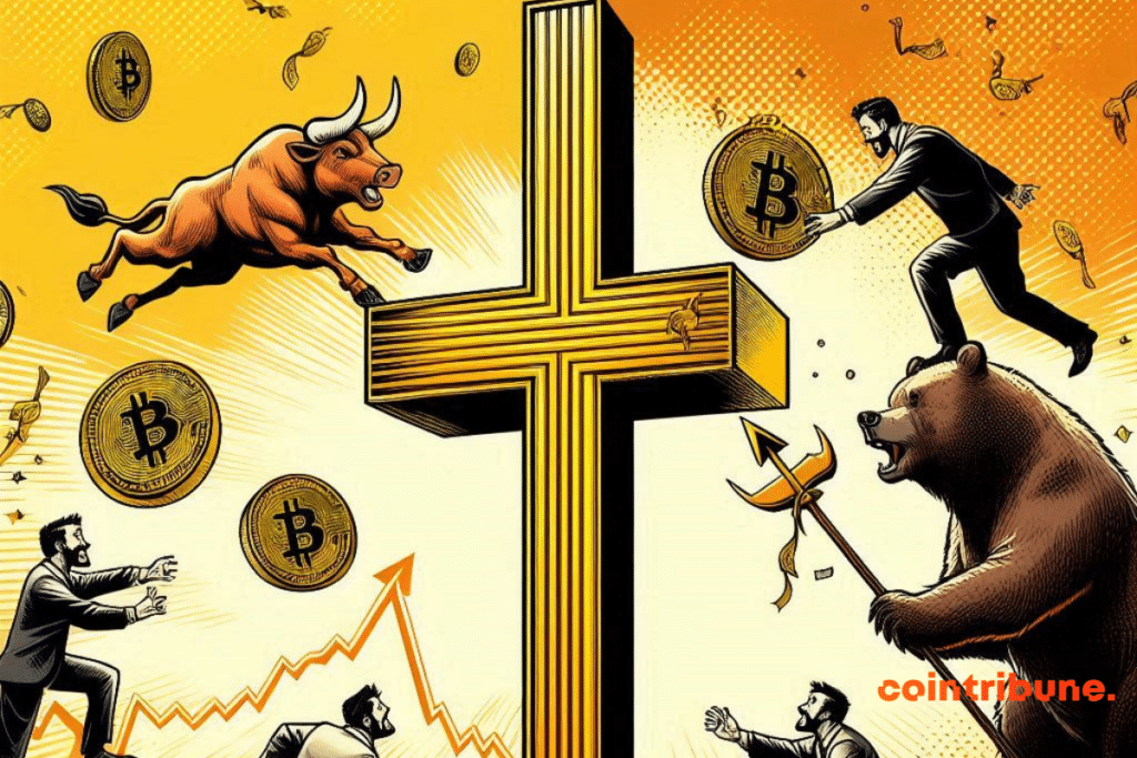 Golden cross bitcoin, bull et bear, traders