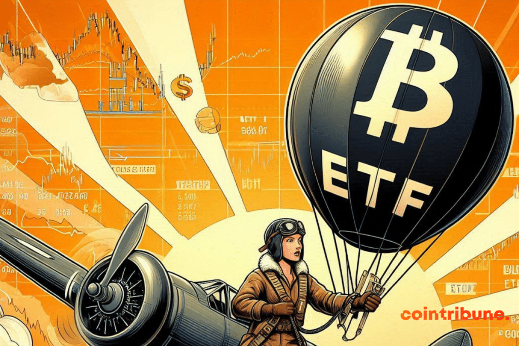 Woman aviator and bitcoin balloon