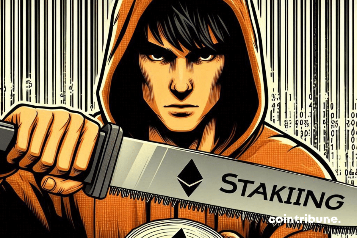 Caricature de Vitalik Buterin voulant réduire le seuil de participation au staking Ethereum