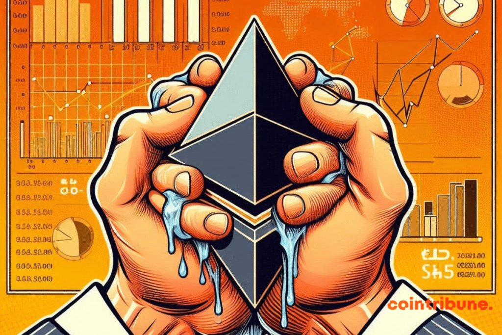 Mains géantes tenant fermement un logo d'Ethereum