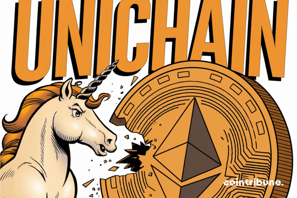 Licorne Unichain brisant une pièce d'Ethereum