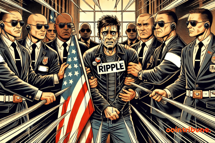 Rétention d'une personne avec habit et mention "Ripple"