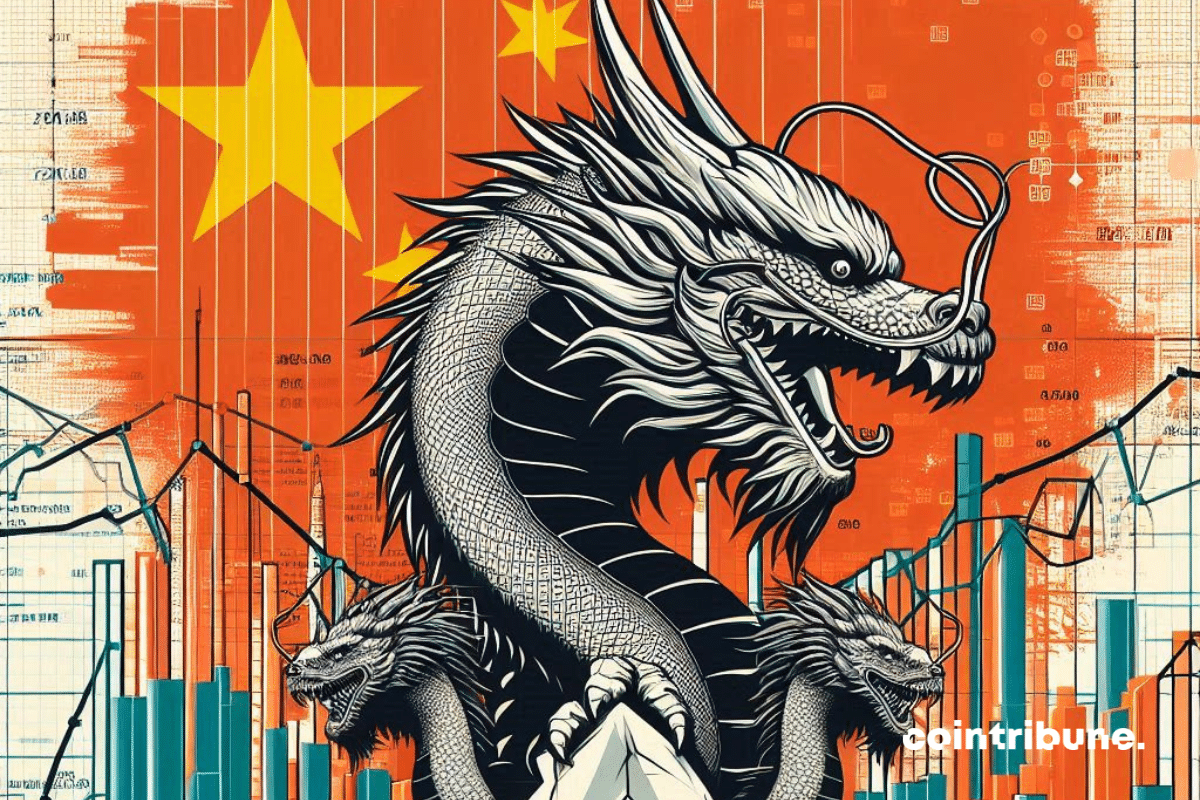 Dragon à 3 têtes et drapeau chinois