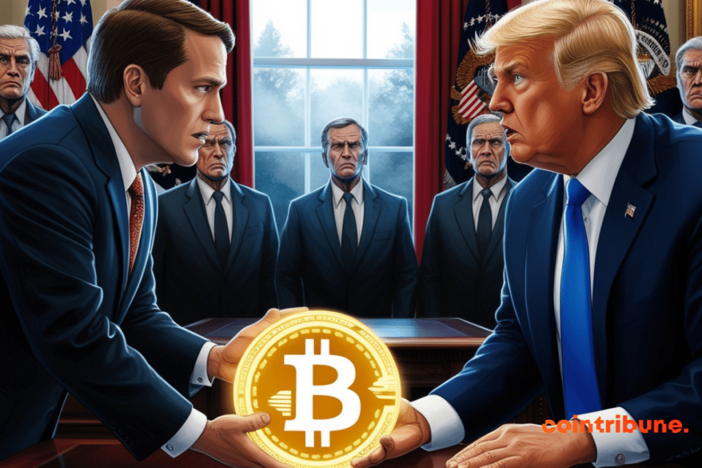 Illustration d'une échange de bitcoin entre Trump et Gaetz