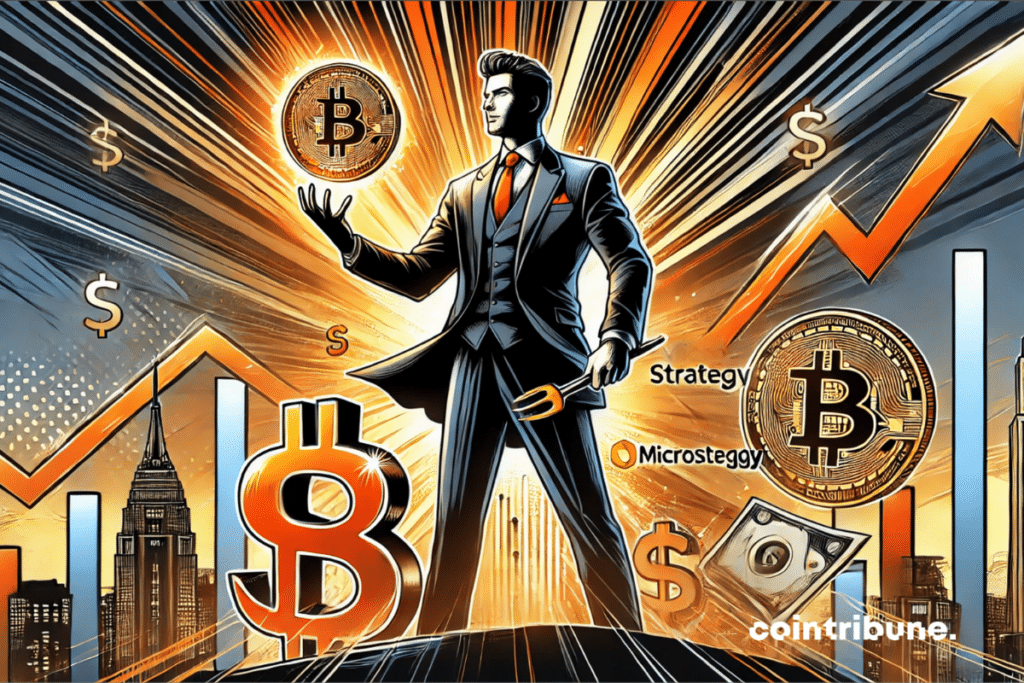 A man holding a bitcoin