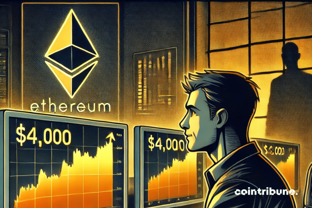 L'anticipation et la tension d'un trader scrutant la montée de la crypto Ethereum vers les 4 000 $.