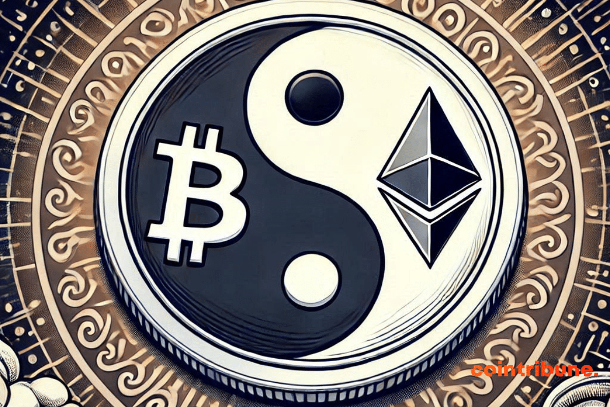 Bitcoin et Ethereum formant un yin-yang