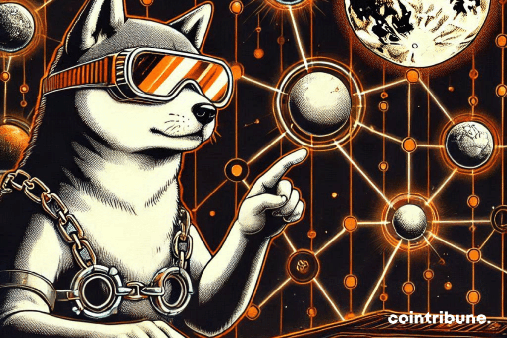 Illustration of a Shiba Inu operating for blockchain interoperability