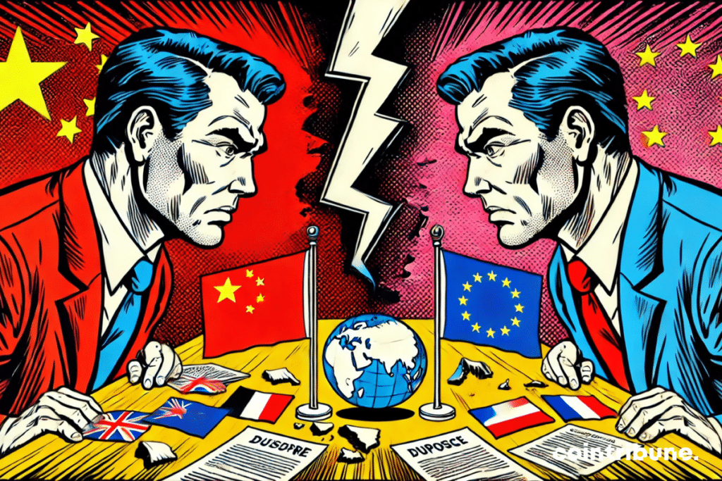 Two negotiators representing China and Europe face off in an atmosphere of economic tension.