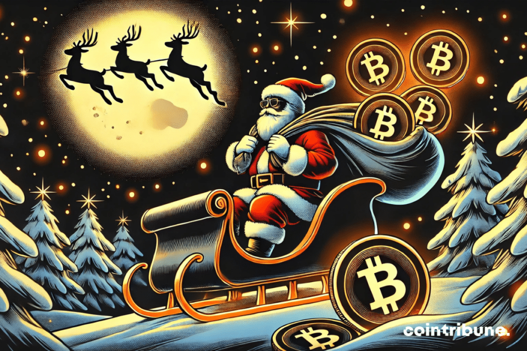 Santa Claus carries bitcoins