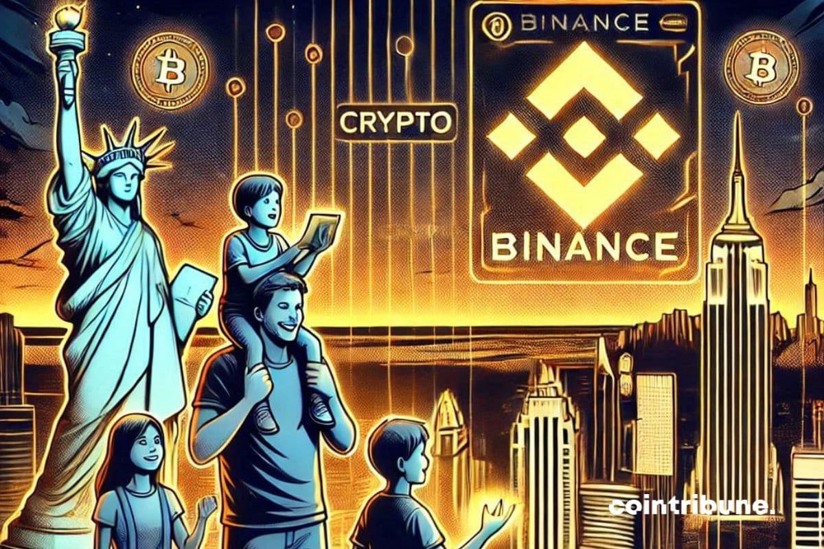 Une famille heureuse en utilisant les services crypto de Binance aux USA