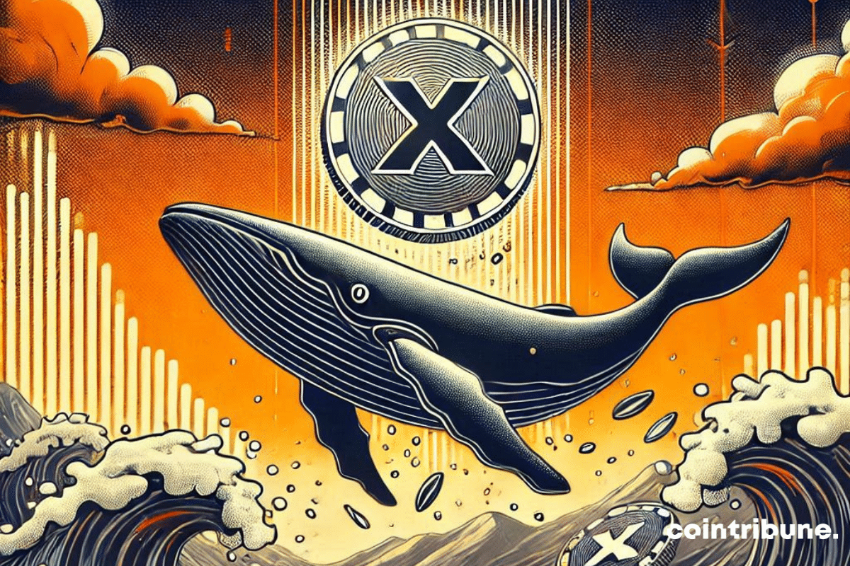 Whale rising above sea level and XRP coin