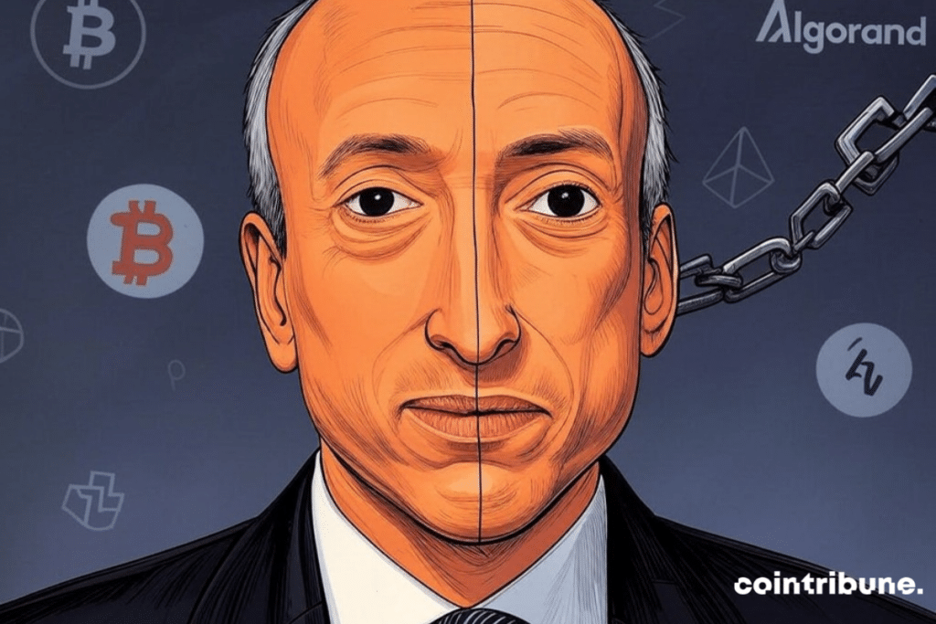 Retrato de Gary Gensler y las criptomonedas