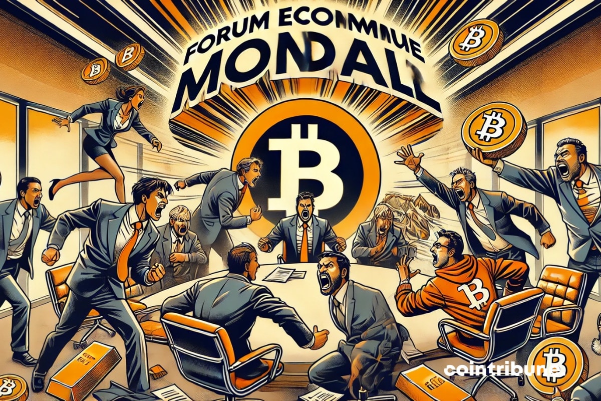 La salle de réunion du forum économique mondial en chaos lors de la discussion sur le bitcoin