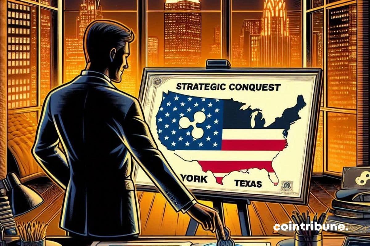 Un responsable de Ripple qui regarde la conquête des états de new-york et du Texas sur une carte